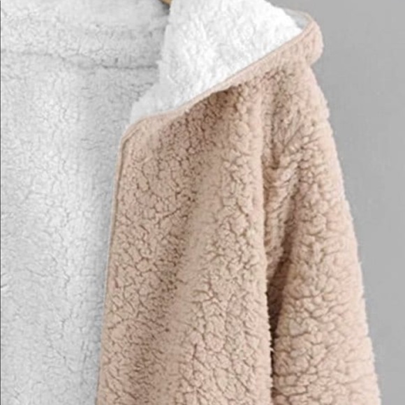 Hooded Open Front Lamb Wool Teddy Coat - Picture 3 of 3